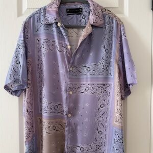All Saints Men's Purple Paisley Button Down Shirt